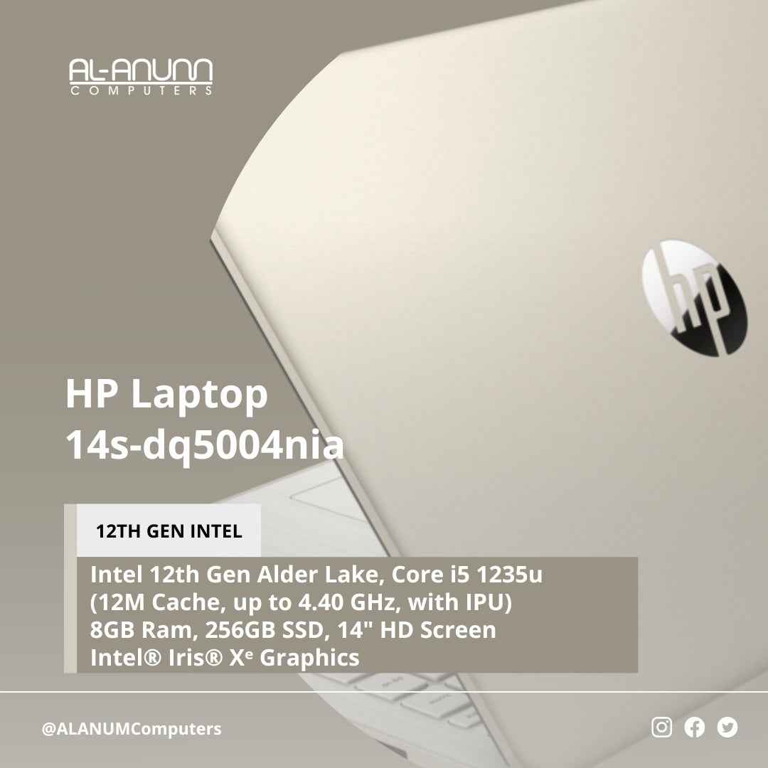 HP Notebook 14s-dq5004nia, Ci5 12TH, 8Gb, 256GB SSD, 14" HD, Dos, Gold