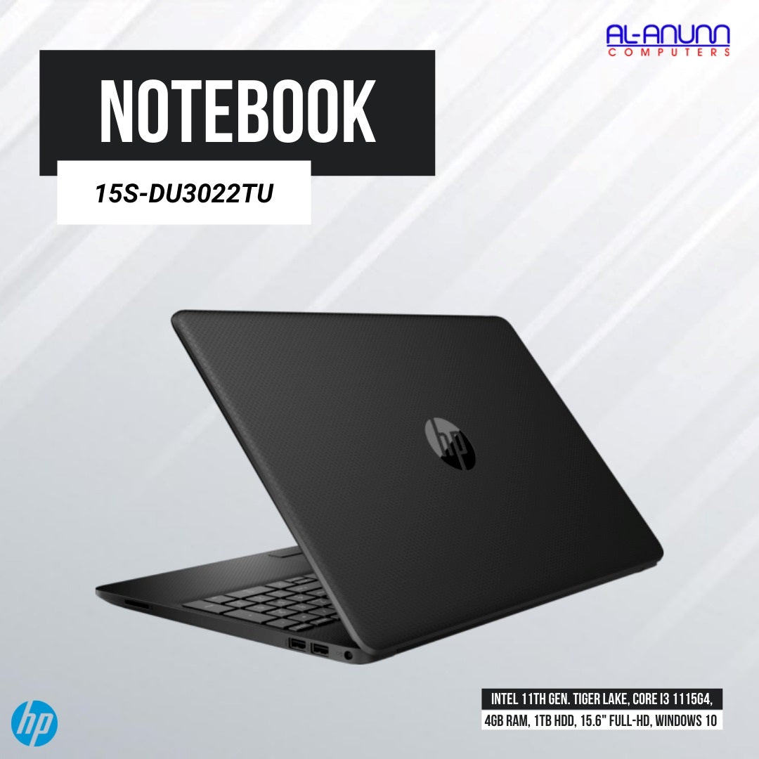 HP Notebook 15s-DU3022TU,Ci3 11TH, 4Gb, 1TB HDD, 15.6" FHD, W10, Black - MojoTech