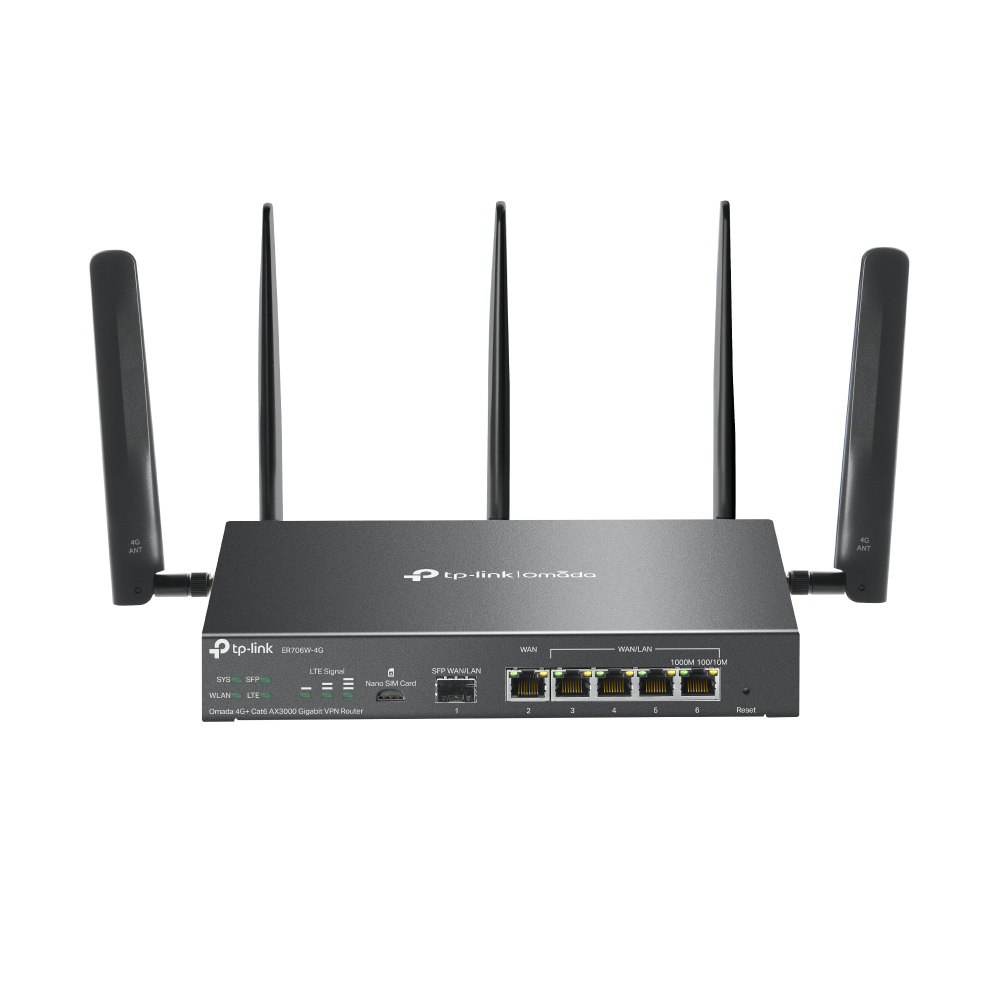 TPLink ER706W-4G Omada 4G+ Cat6 AX3000 Gigabit VPN Router - MojoTech