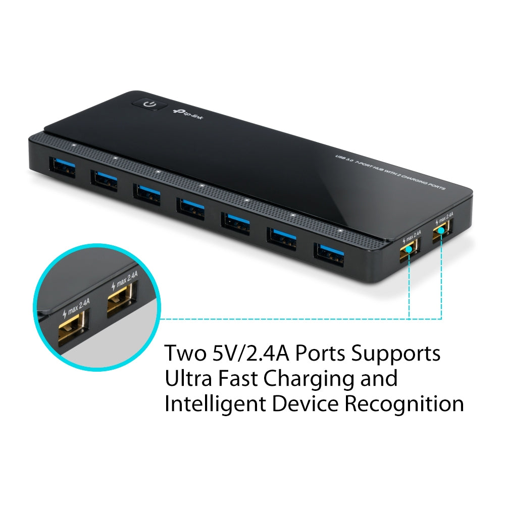 TP Link UH720 USB 3.0 7-Port Hub with 2 Charging Ports - MojoTech