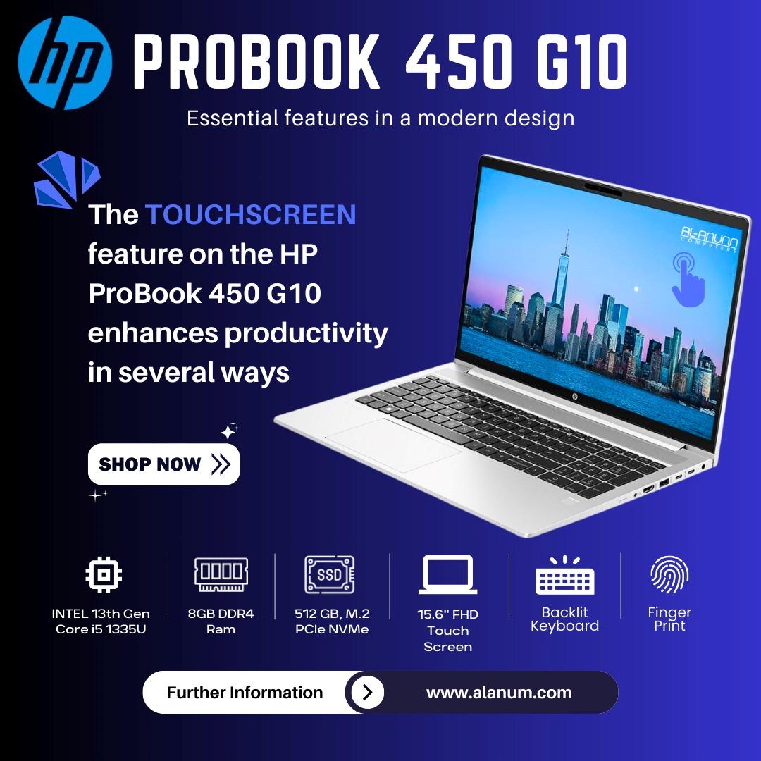 HP ProBook 450 G10 - Core i5 13th Gen, 8GB RAM, 512GB SSD, 15.6" FHD Touch, Fingerprint Reader, DOS - Silver - MojoTech
