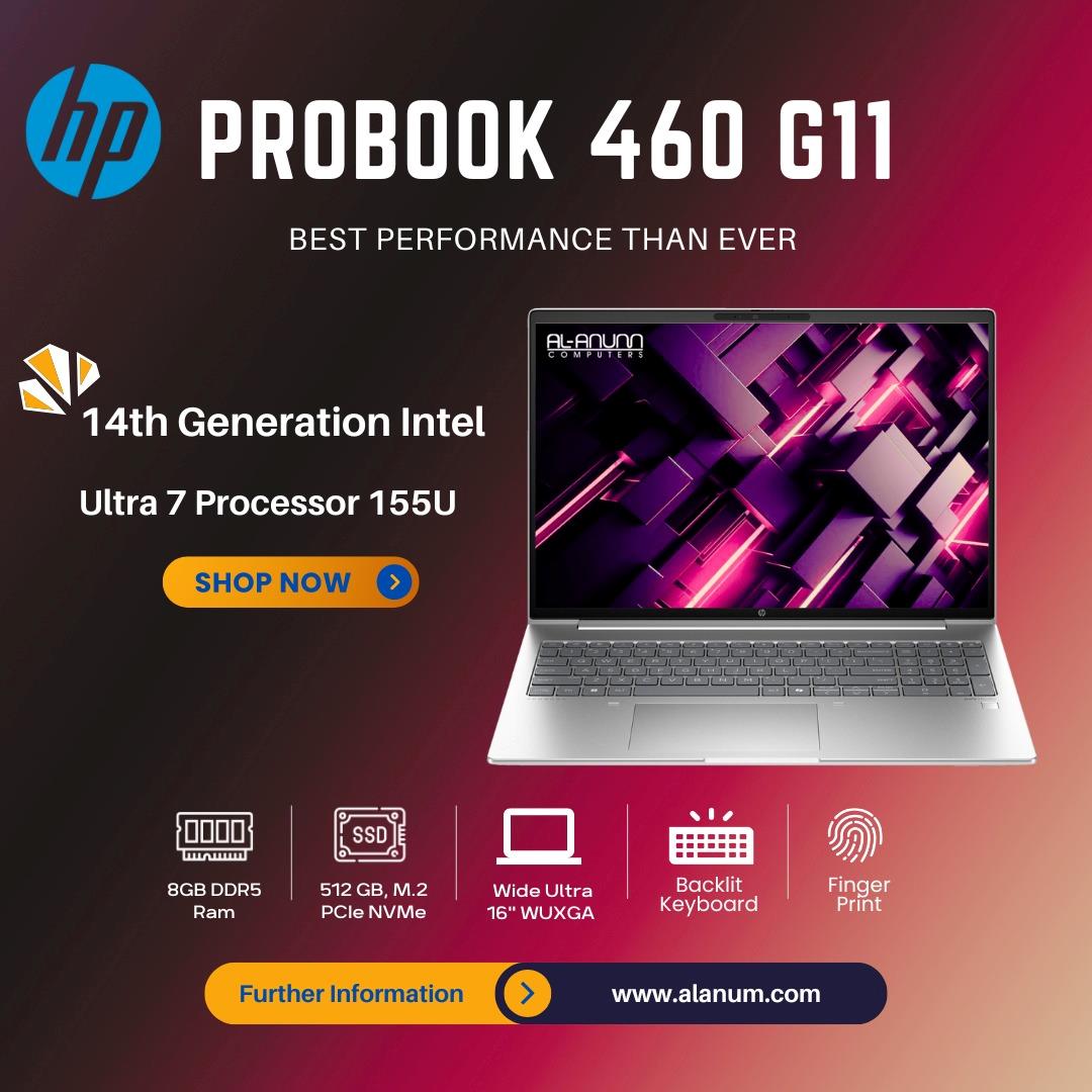 HP ProBook 460 G11 - Core 7 14th Gen Ultra 155U, 8GB RAM, 512GB SSD, 16" WUXGA IPS, Fingerprint Reader, Backlit Keyboard, DOS - Silver - MojoTech
