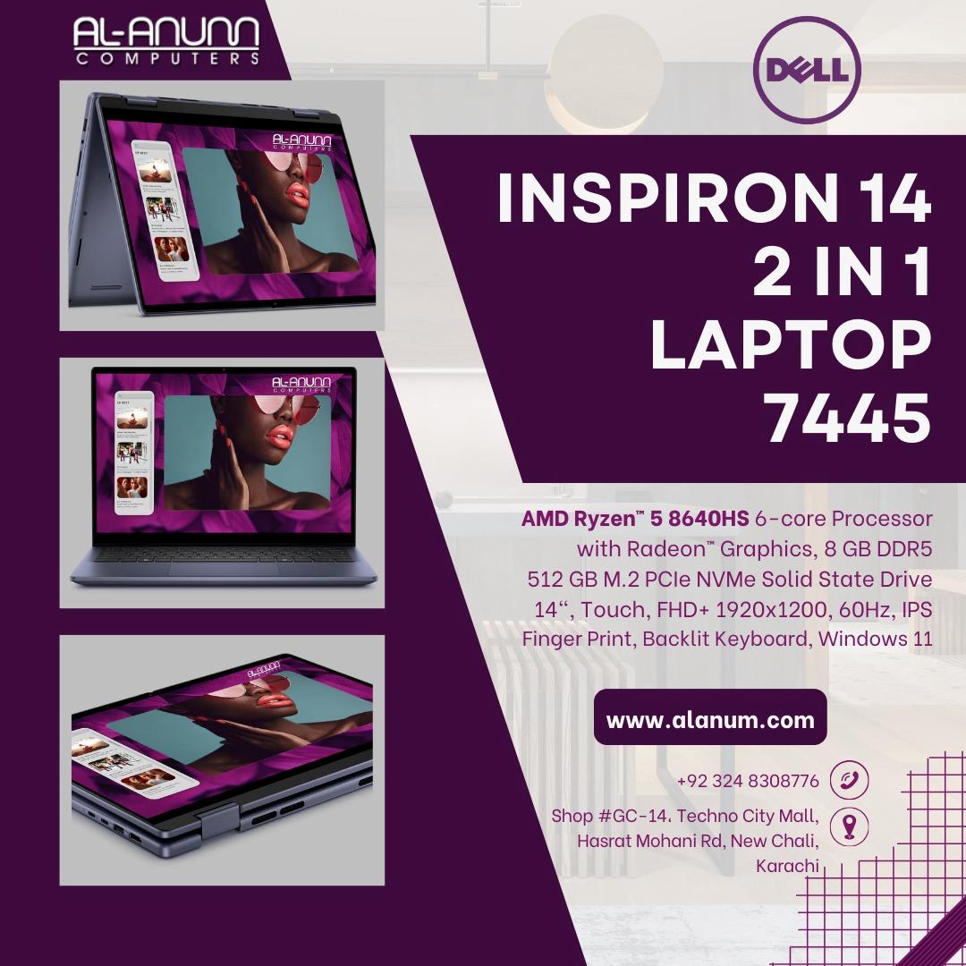 Dell Inspiron 7445 2-in-1 - AMD Ryzen™ 5 8640HS, 8GB RAM, 512GB SSD, 14" FHD X360 Touch, Fingerprint Reader, Backlit Keyboard, Windows 11 - Midnight Blue - MojoTech