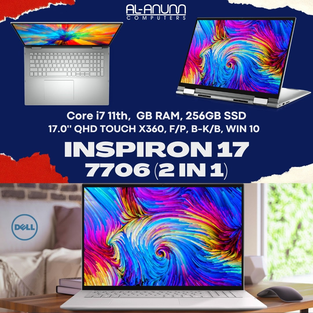 DELL INSPIRON 7706, Ci7 11th, 8GB RAM, 256GB SSD, 17.0'' QHD TOUCH X360, F/P, B-K/B, WIN10 - SILVE - MojoTech
