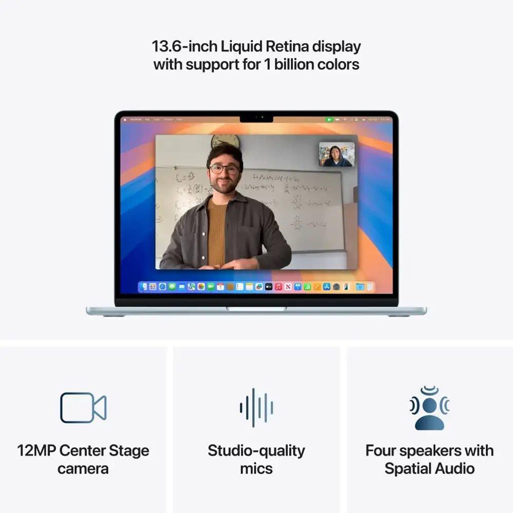 Apple MacBook Air 15 MC7C4 - Apple M4 Chip, 10-Core CPU, 10-Core GPU, 16GB RAM, 512GB SSD, 15.3" Liquid Retina Display, True Tone, Backlit Magic Keyboard, Touch ID (Sky Blue, 2025)