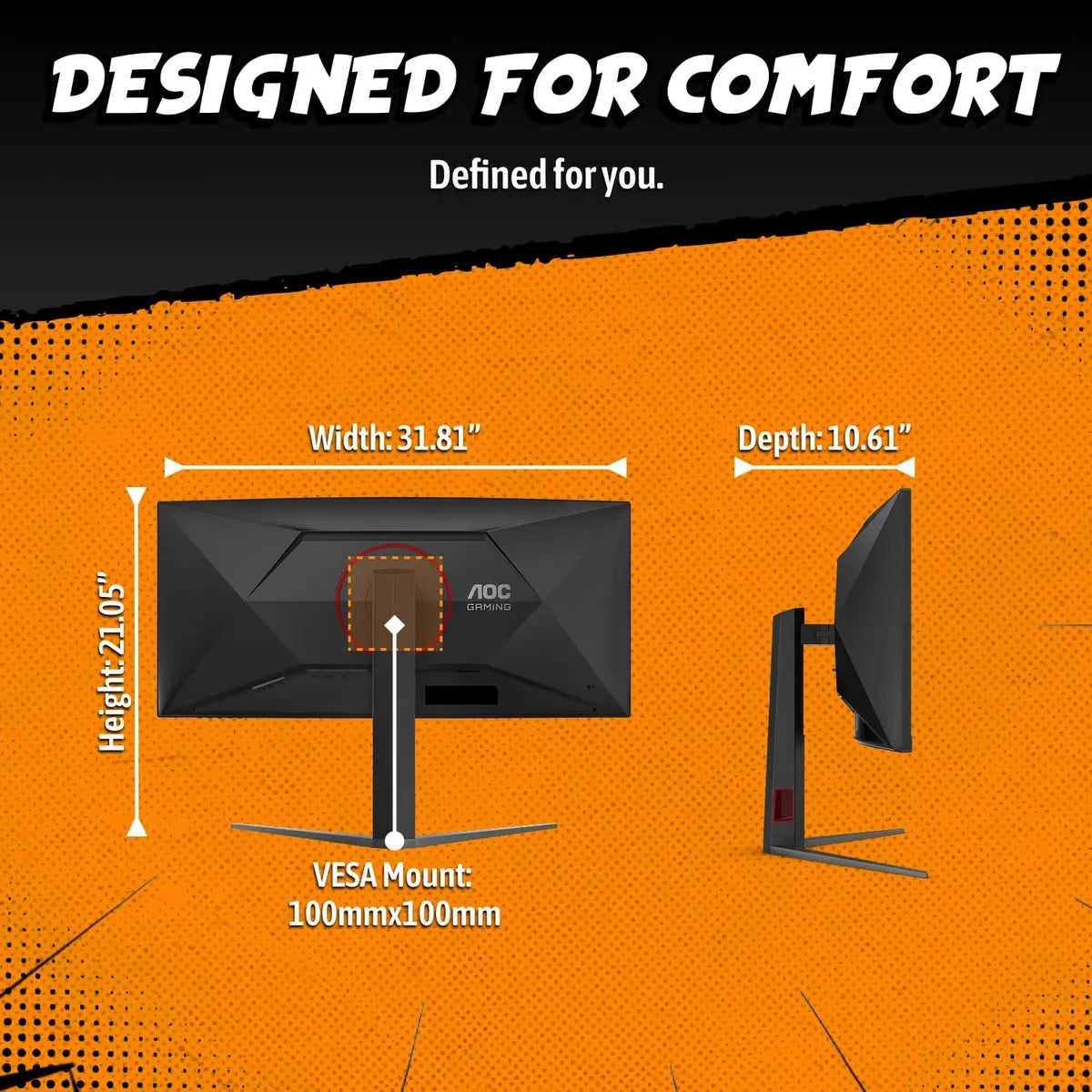 AOC CU34G4H 34 Inch Curved Gaming Monitor UWQHD 200Hz VA 0.3ms HDR - 3440×1440 Computer Monitor, Adaptive-Sync, DP 1.4, HDMI 2.0, Height Adjustable, Earphone Out, VESA