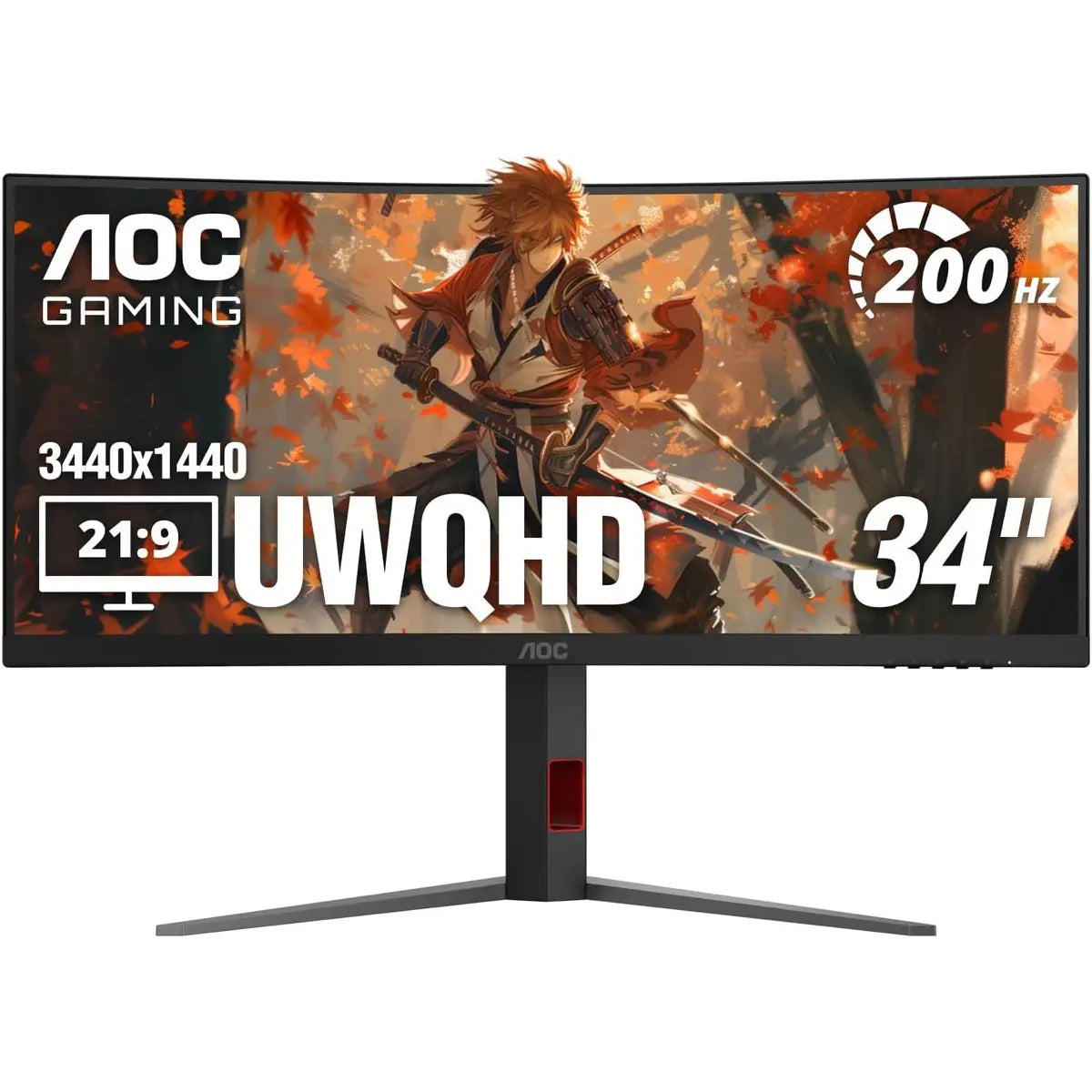 AOC CU34G4H 34 Inch Curved Gaming Monitor UWQHD 200Hz VA 0.3ms HDR - 3440×1440 Computer Monitor, Adaptive-Sync, DP 1.4, HDMI 2.0, Height Adjustable, Earphone Out, VESA