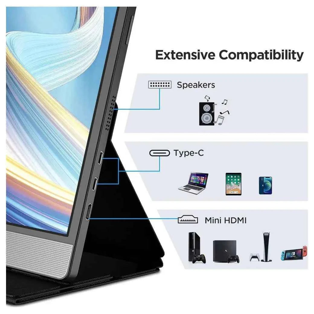 KOORUI E1511A 15.6" Portable Monitor, 1920 x 1080 FHD IPS 60Hz, USB-C Full Function and Mini HDMI, 45% NTSC 200 Nits, LED Backlight, Built-In Speaker