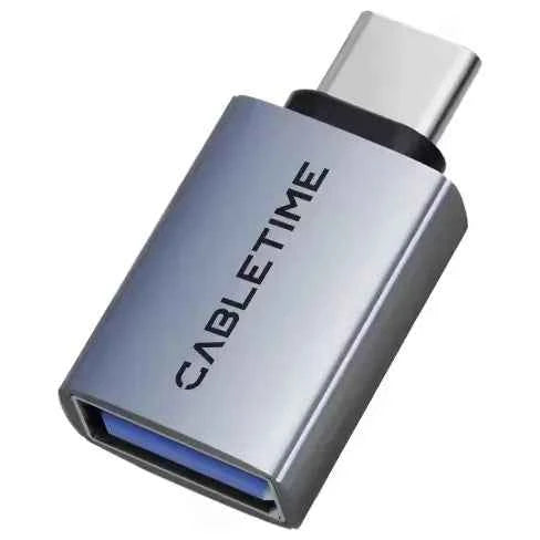CABLETIME CP81G USB-C Male to USB-A Female OTG Adapter, 10Gbps Data Transfer, 5V3A Max Charging, Aluminum and PVC