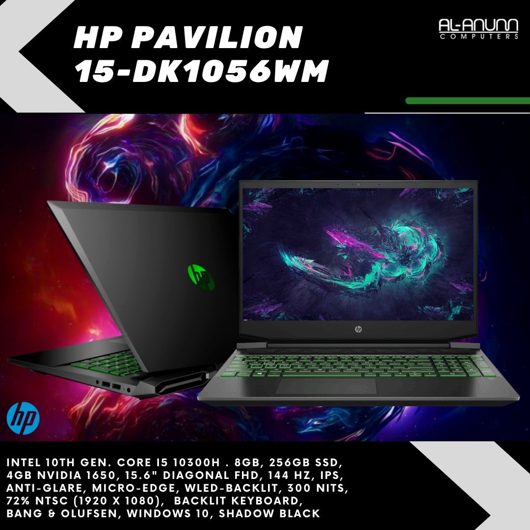 HP Pavilion Gaming 15-dk1056wm, Ci5 10TH, 8Gb, 256GB SSD, 4GB GPU, 15.6" FHD, BL-K, B&O, W10, Shodow - MojoTech