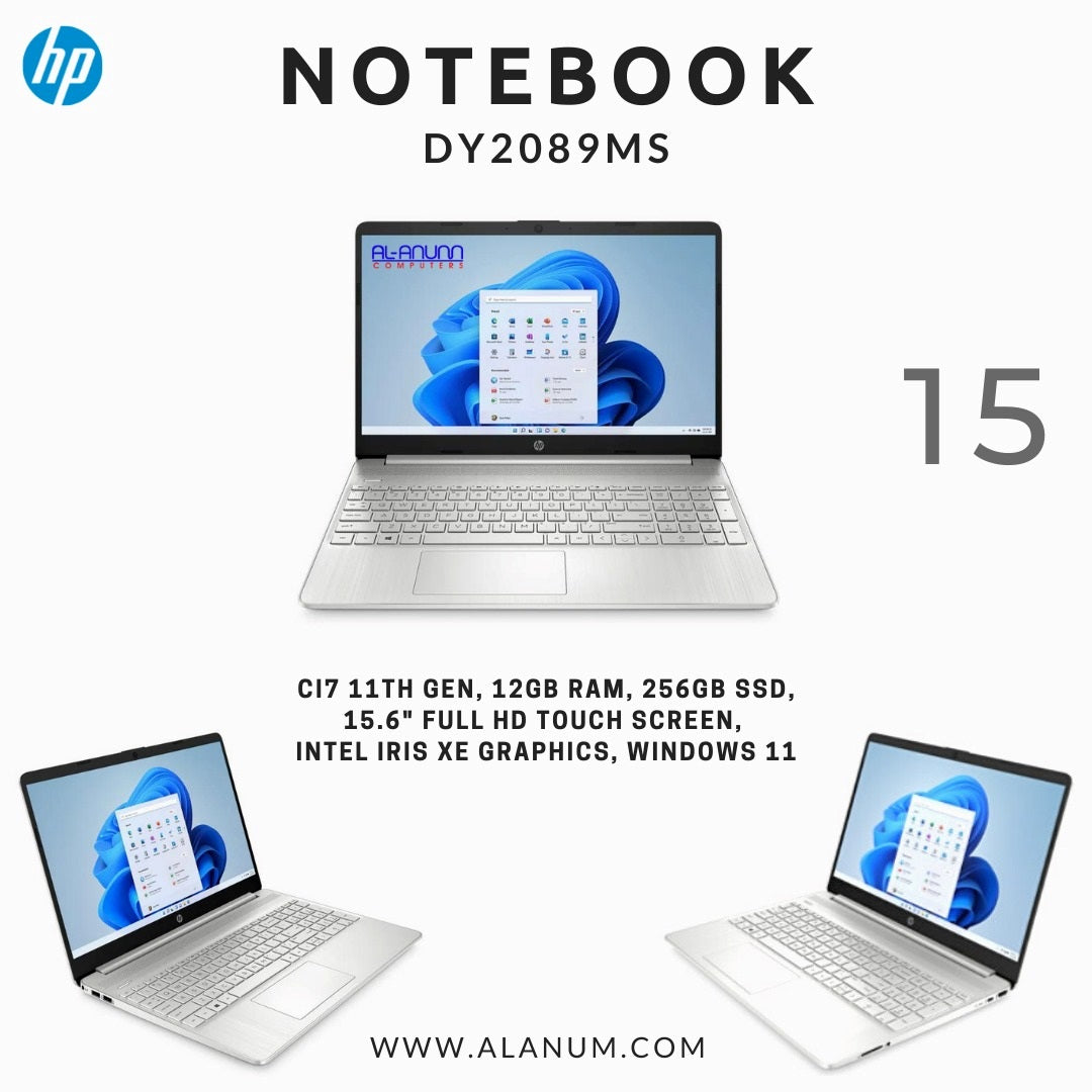HP Notebook 15-DY2089ms, Ci7 11TH, 12Gb, 256GB, 15.6" FHD Touch, W11 , Silver - MojoTech