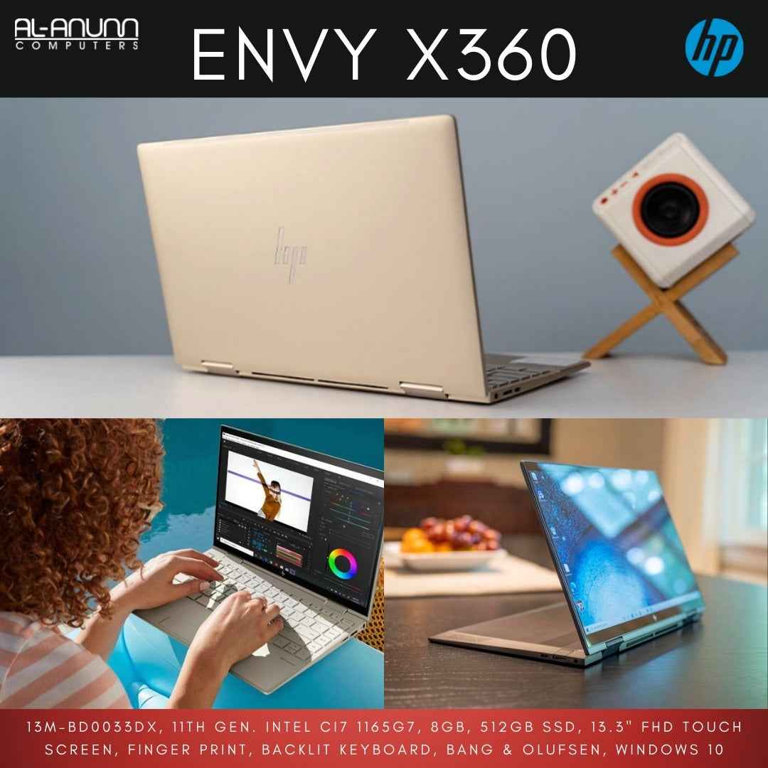 HP Envy x360 13 13M-BD0033DX, Ci7 11th, 8GB 512GB, 13.3 FHD TOUCH, BL-K, B&O, FPR, W10 Black & Gold