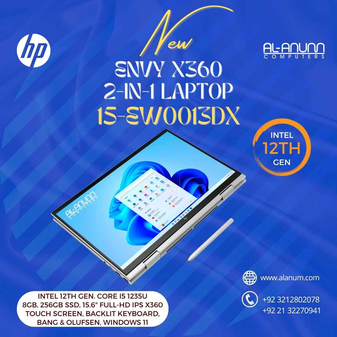 HP ENVY X360 Laptop 15-ew0013dx , Ci5 12TH, 8Gb, 256GB SSD, 15.6 FHD IPS Touch, BL-K, Win11, Silver