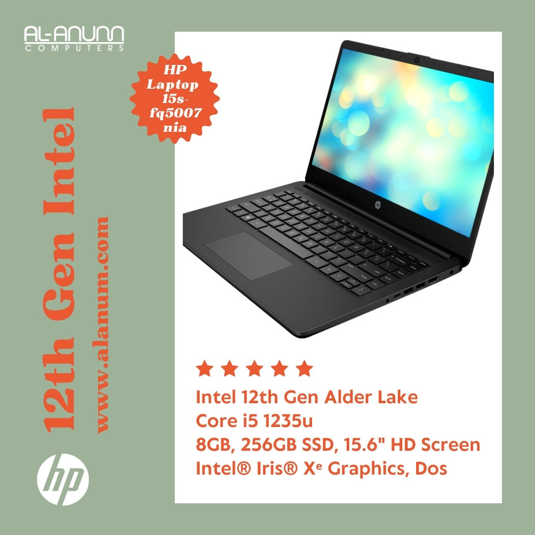 HP Notebook 15s-fq5007nia, Ci5 12TH, 8Gb, 256GB SSD, 15.6" HD, Dos, Black - MojoTech