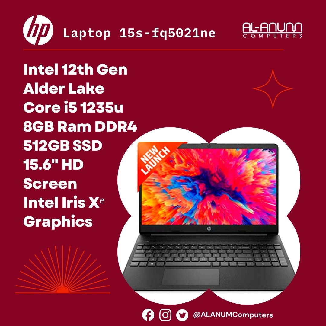 HP Notebook 15s-fq5021ne, Ci5 12TH, 8Gb, 512GB SSD, 15.6" HD, Dos, Black - MojoTech