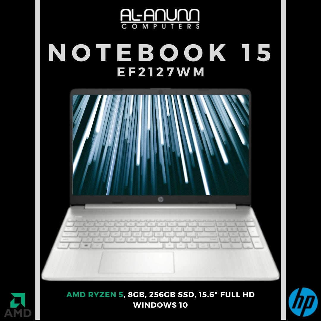 HP Notebook 15-EF2127wm, AMD Ryzen 5, 8GB, 256SSD, 15.6" FHD, W10, Silver - MojoTech