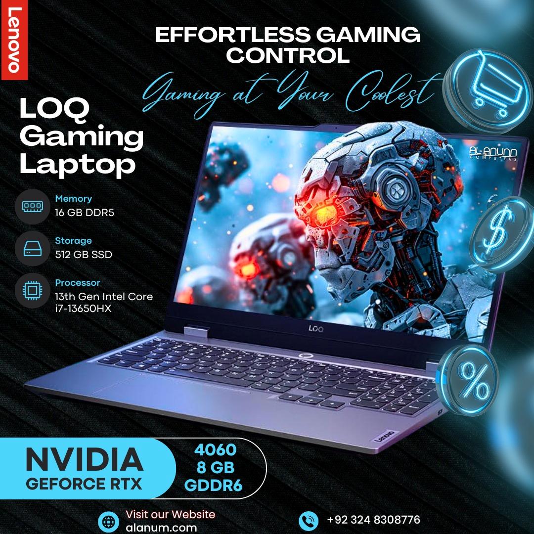 Lenovo LOQ 15IRX9 – Intel Core i7-13650HX 13th Gen, 24GB RAM, 512GB SSD, NVIDIA RTX 4050 6GB, 15.6" FHD 144Hz IPS, DOS – Luna Grey | Al Anum Karachi - MojoTech