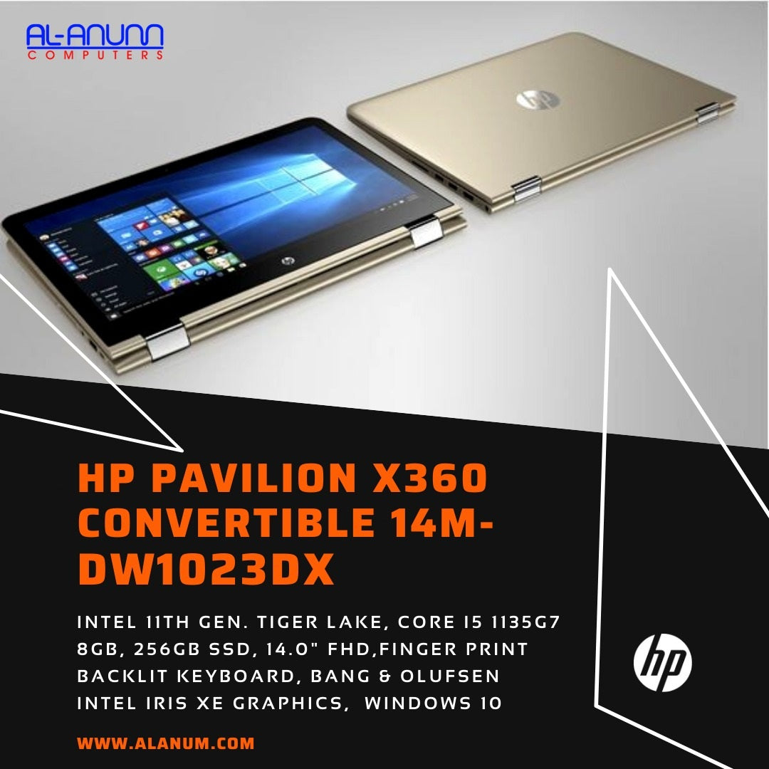HP Pavilion X360 - 14-DW1023DX,Ci5 11TH, 8Gb, 256GB SSD, 14.1" FHD Touch, B&O, W10, Gold - MojoTech