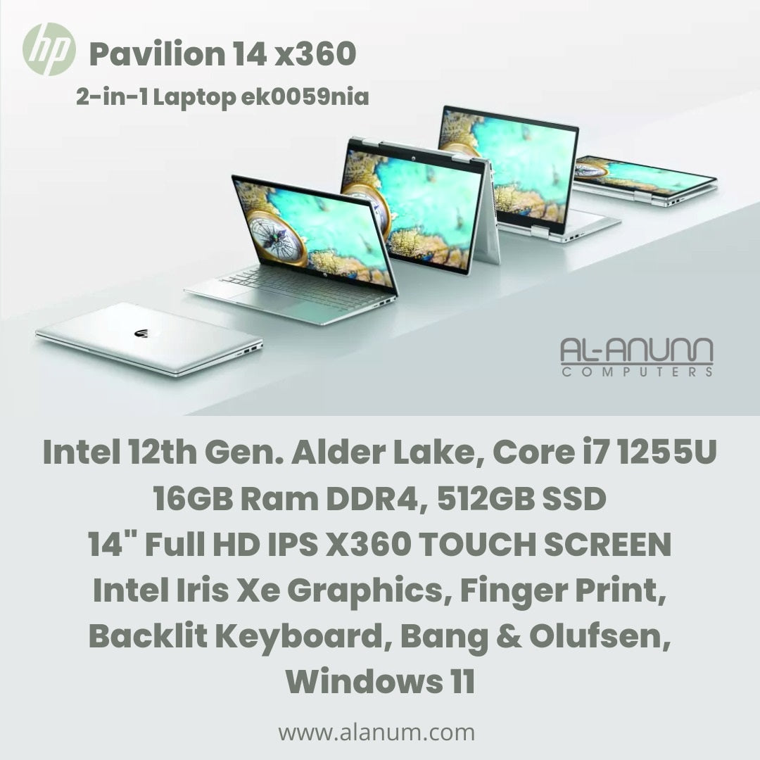 HP Pavilion X360-14-ek0059nia,Ci7 12TH, 16Gb, 512GB SSD, 14" FHD IPS Touch, FPR, BL-K, B&O, W11, Silver - MojoTech
