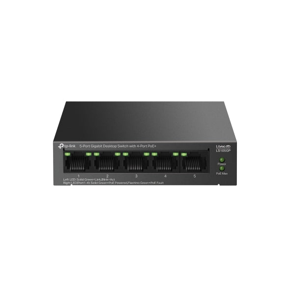 TP Link LS105GP 5-Port Gigabit Desktop Switch with 4-Port PoE+ - MojoTech