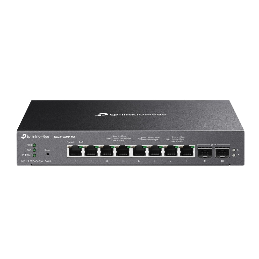 TPLink SG2210XMP-M2 Omada 8-Port 2.5GBASE-T and 2-Port 10GE SFP+ Smart Switch with 8-Port PoE+ - MojoTech