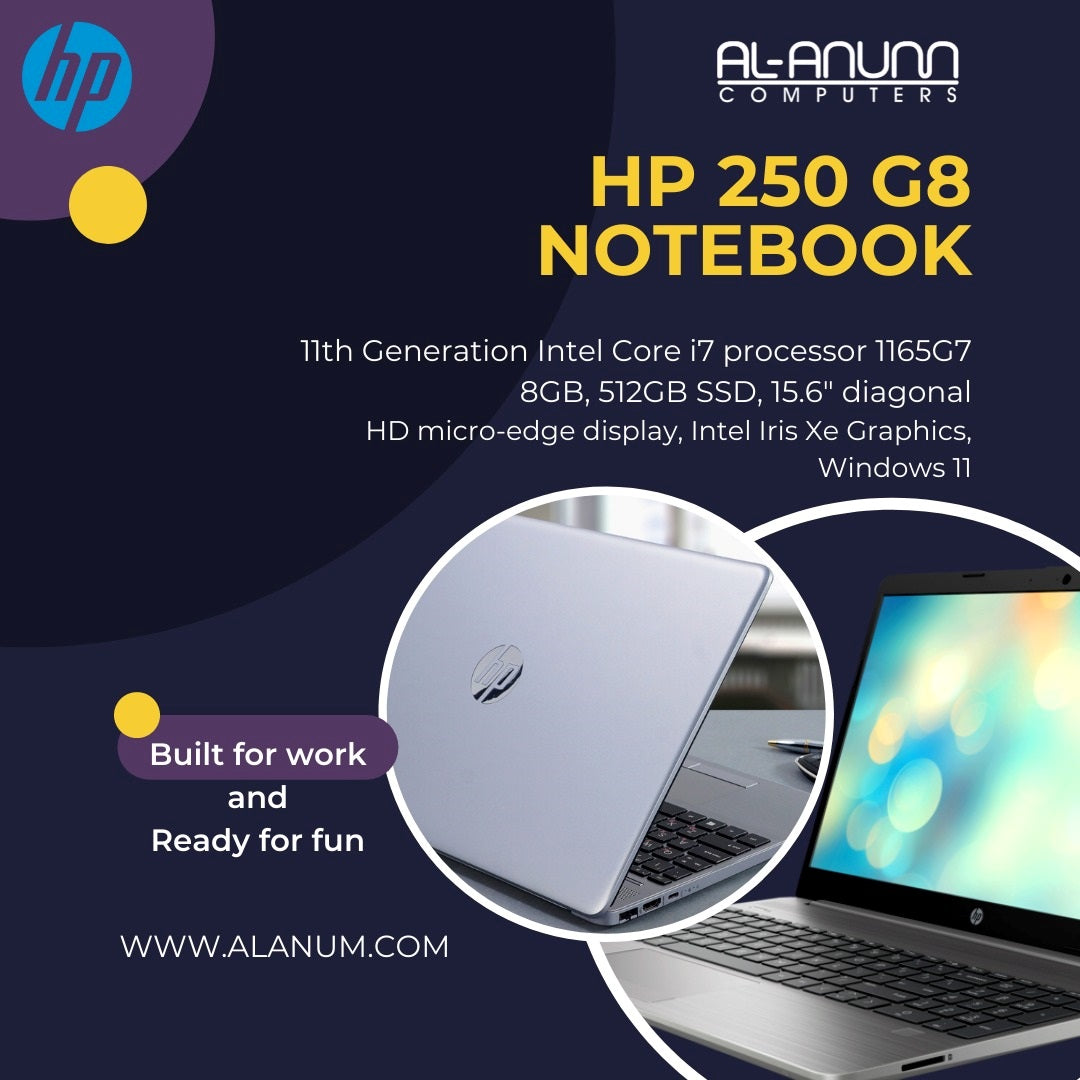 HP Notebook 250 G8, Ci7 11TH, 8Gb, 512GB, 15.6" HD, W11 , Silver - MojoTech