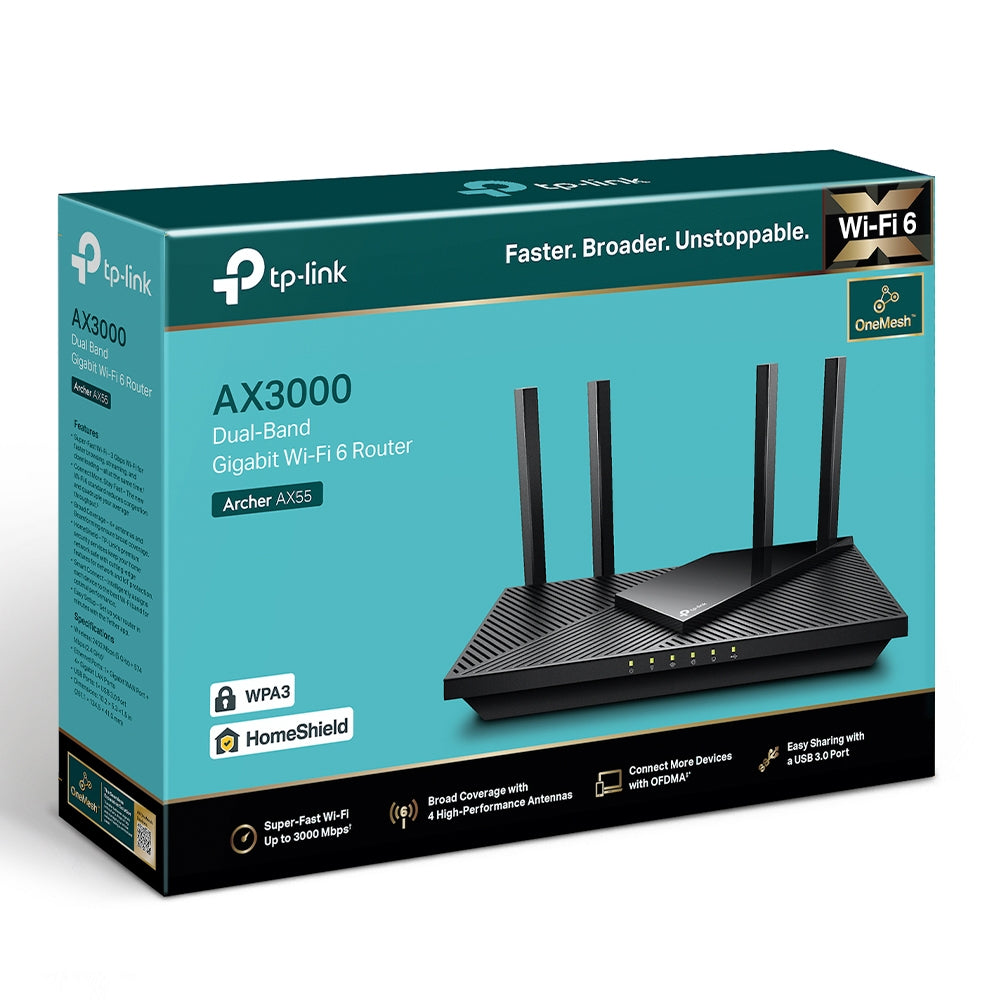 TPLink ARCHER AX55 AX3000 Dual Band Gigabit Wi-Fi 6 Router - MojoTech