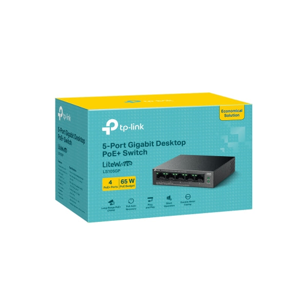 TP Link LS105GP 5-Port Gigabit Desktop Switch with 4-Port PoE+ - MojoTech