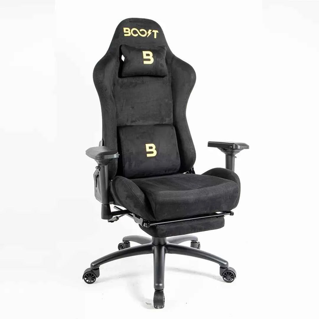 Boost Dominion Ergonomic Chair Upholstery Suede Fabric With Footrest Black