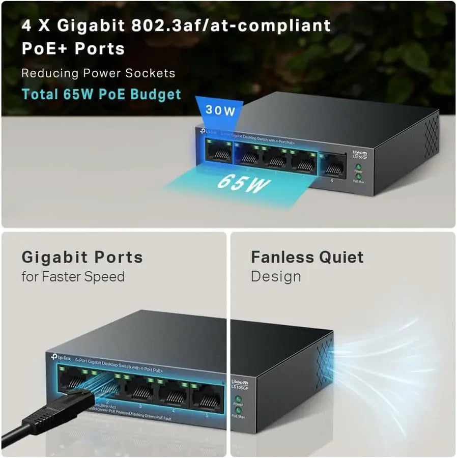 TP Link LS105GP 5-Port Gigabit Desktop Switch with 4-Port PoE+