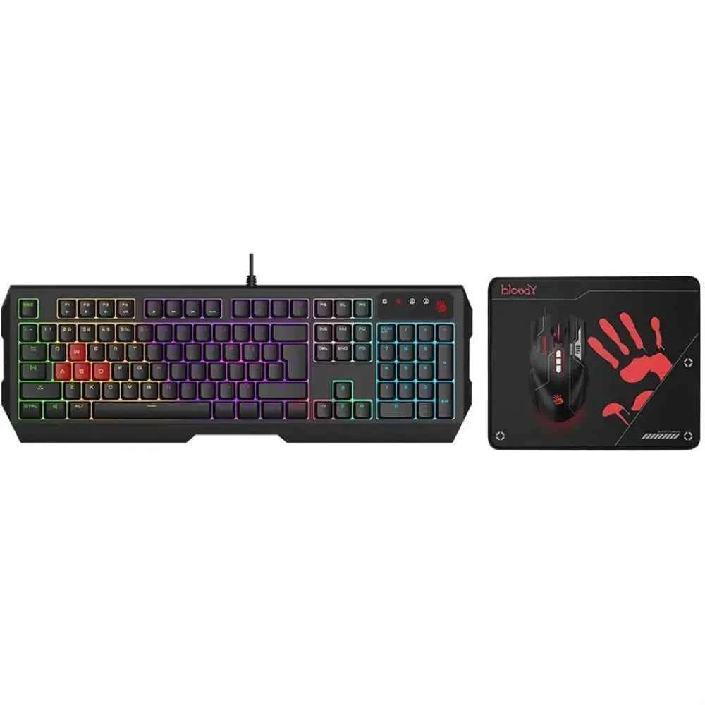 Bloody B1700 Gaming Desktop Bundle - B140N Keyboard + ES7 Mouse + BP-50M Mousepad, Black, US Layout