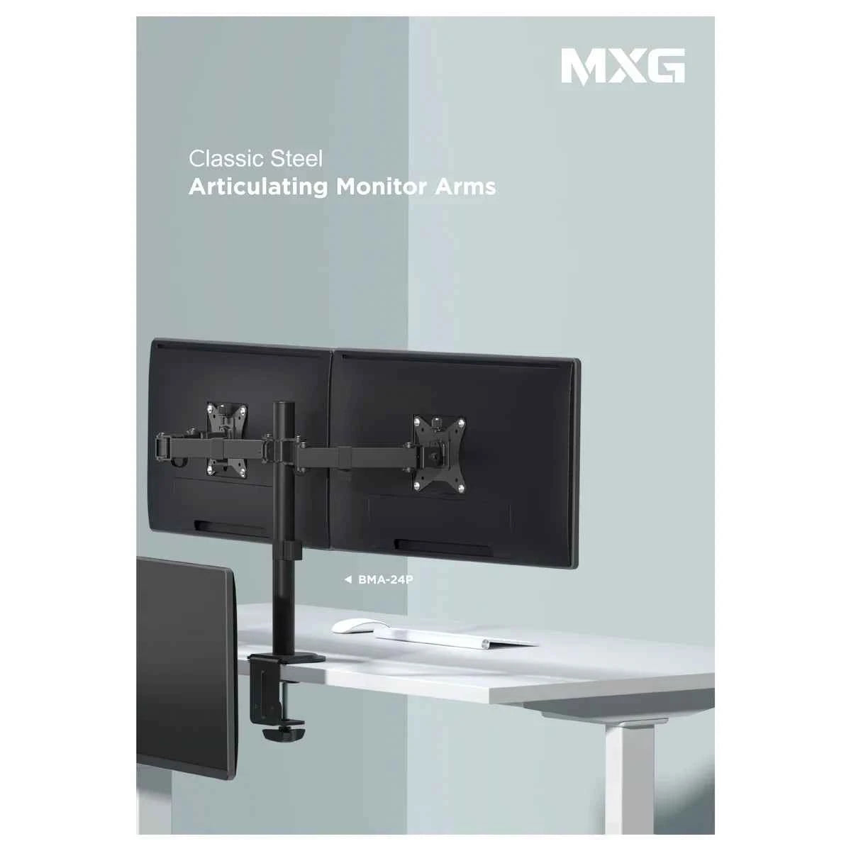 MXG BMA-24P Dual Monitor Steel Articulating Monitor Mount, Matte Black