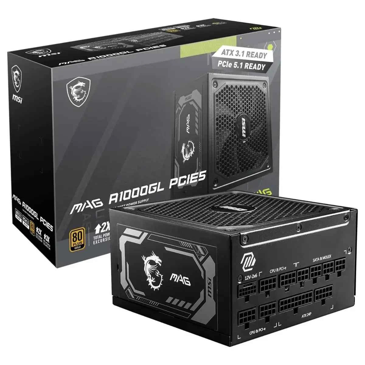 MSI MAG A1000GL PCIE5 Power Supply 1000W 80 Plus Gold Fully Modular ATX3.0