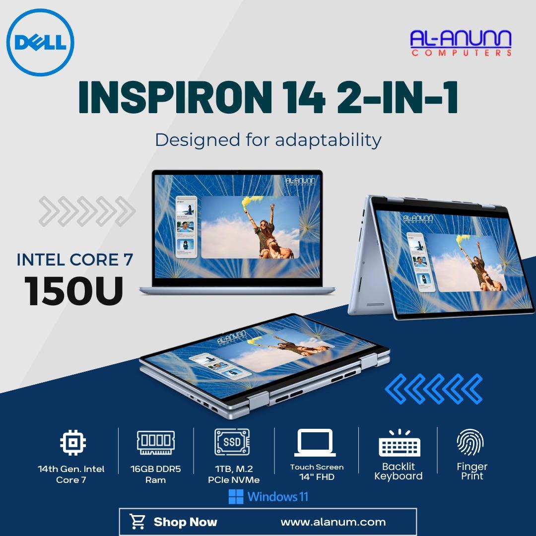 Dell Inspiron 7440 2-in-1 - Core 7 150U, 16GB RAM, 1TB SSD, 14" FHD X360 Touch, Fingerprint Reader, Backlit Keyboard, Windows 11 - Ice Blue - MojoTech