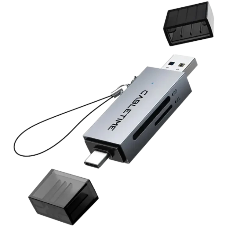 CABLETIME CD40G USB C and USB 3.0 to Micro SD Card Reader, Dual Port USB A and USB C, SD and TF3.0 104Mb/s, Aluminum and ABS