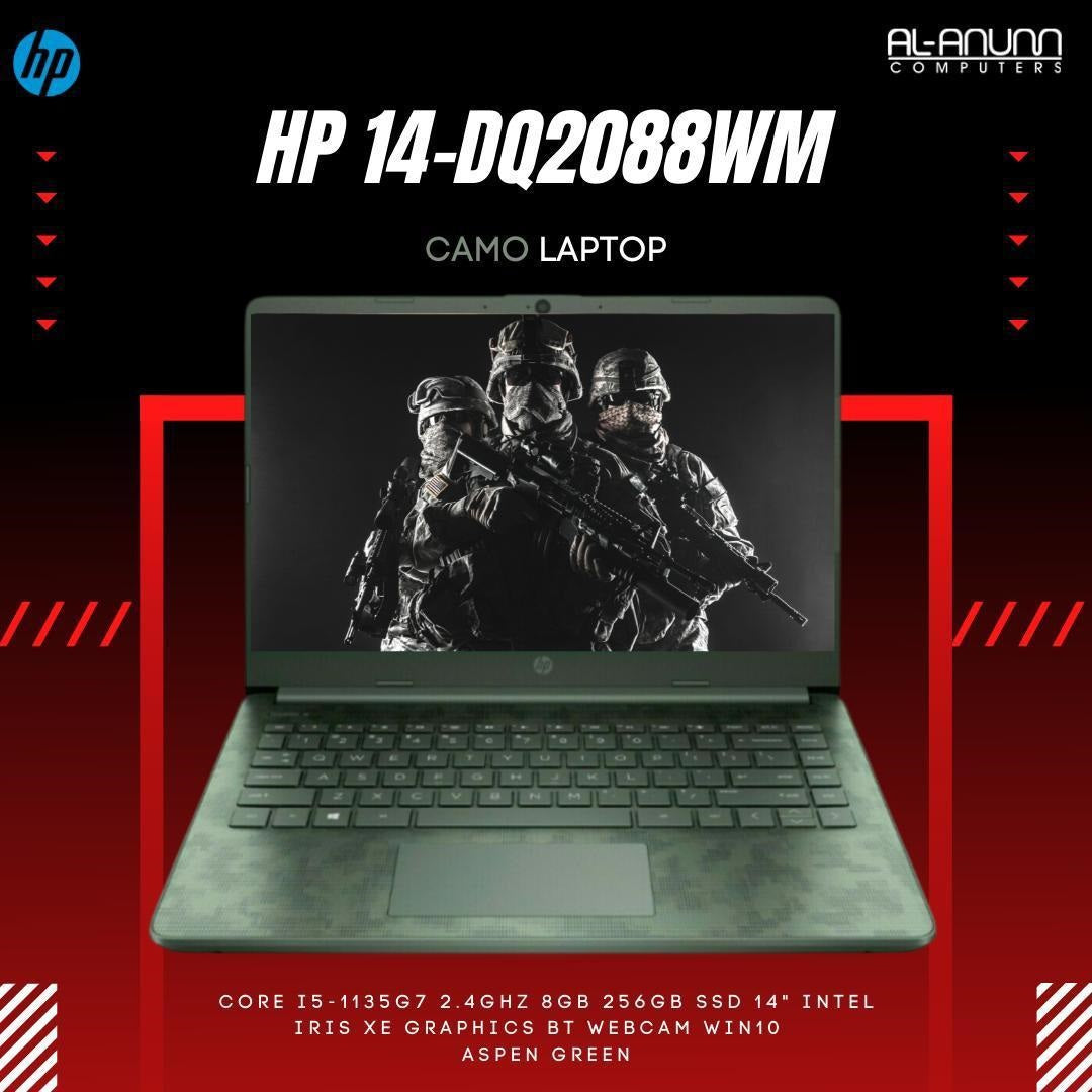 HP Notebook 14-DQ2088WM, Ci5 11TH, 8Gb, 256SSD, 14" HD, W10 - CAMO Green - MojoTech