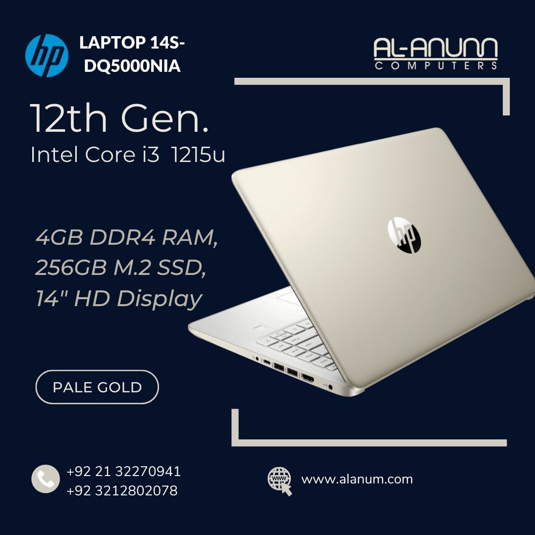 HP Notebook 14s-dq5000nia, Ci3 12TH, 4Gb, 256GB SSD, 14" HD, Dos, Gold - MojoTech