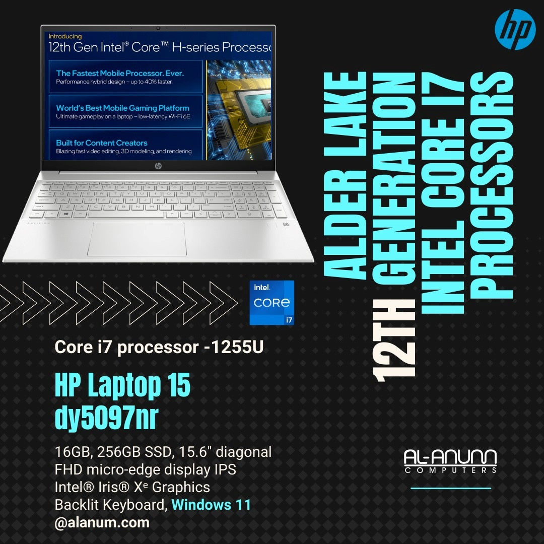 HP Notebook 15-DY5097nr, Ci7 12TH, 16Gb, 256GB SSD, 15.6" FHD IPS, BL-K, W11, Silver - MojoTech