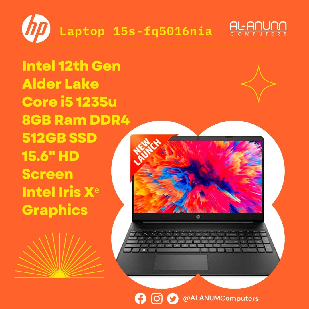 HP Notebook 15s-fq5016nia, Ci5 12TH, 8Gb, 512GB SSD, 15.6" HD, Dos, Black - MojoTech