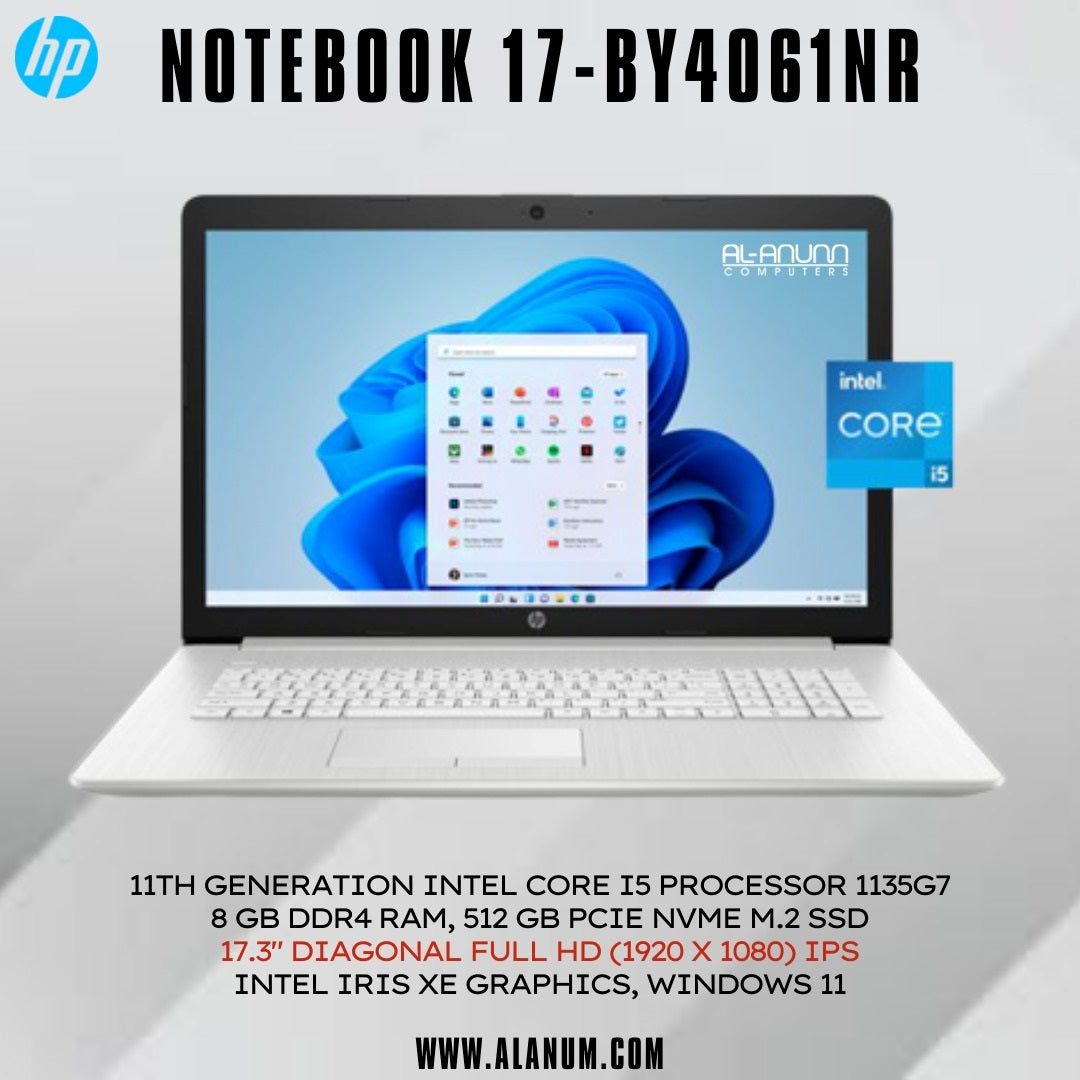 HP Notebook 17-by4061nr, Ci5 11TH, 8Gb, 512GB, 17.3" FHD, W11 , Silver - MojoTech