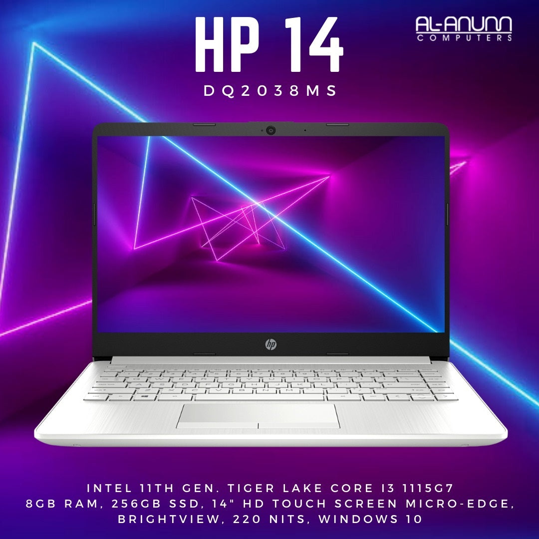 HP Notebook 14-DQ2038MS Ci3 11Th, 8GB, 256GB SSD, 14" HD TOUCH, W10, SILVER - MojoTech