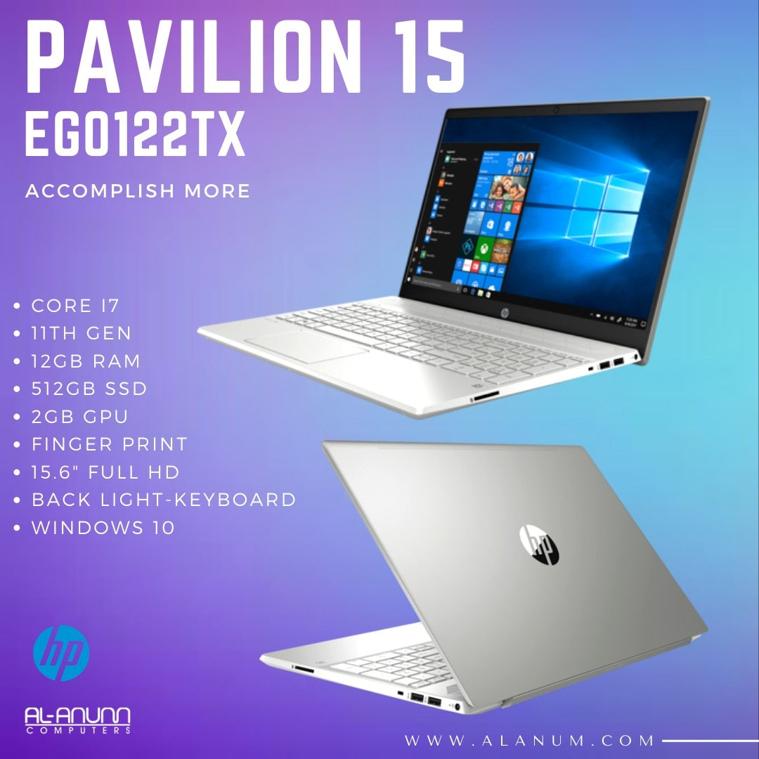 HP Pavilion - 15-EG0122TX,Ci7 11TH, 12Gb, 512GB SSD, 2GB GPU, 15.6" FHD, BL-K, B&O, W10, Silver - MojoTech