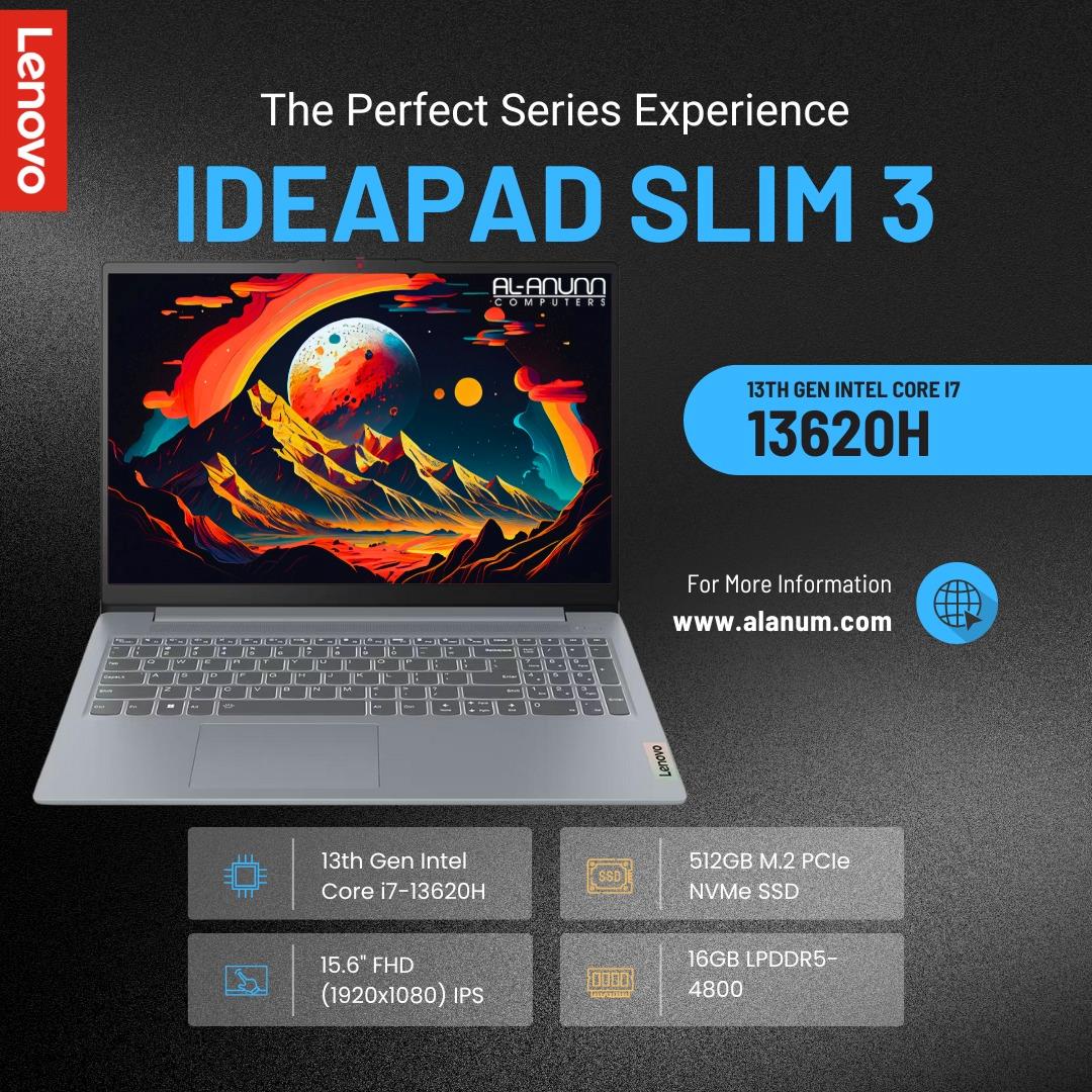 Lenovo IdeaPad Slim 3 - Core i7 13th Gen 13620H, 16GB RAM, 512GB SSD, 15.6" FHD, DOS - Arctic Grey - MojoTech