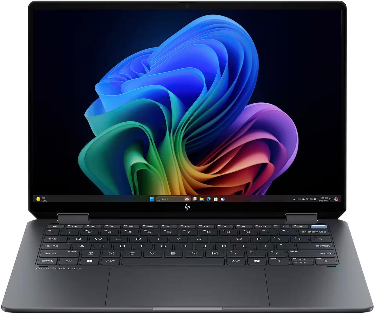 HP OmniBook X Flip Laptop 14-fm0023dx - Intel 14th Ultra 7-256V, 16GB, 1TB SSD, 14" 2K OLED Touch, Convertible, Backlit KB, W11 (Eclipse gray) - MojoTech