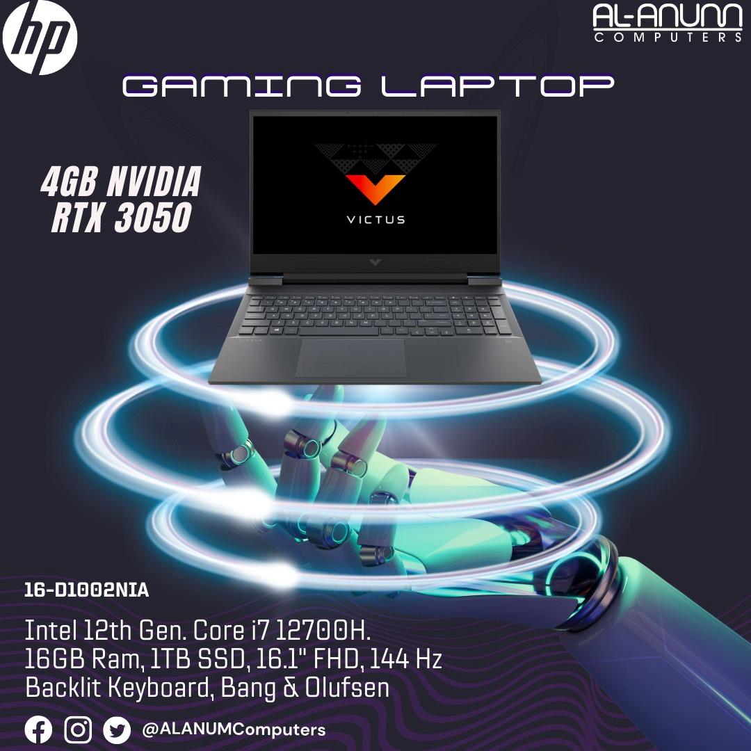Hp Victus Gaming Laptop 16-d1002nia, Ci7 12TH, 16Gb, 1TB SSD, RTX 3050-4Gb, BL-K, 16.1 FHD, Dos, Mica Silver - MojoTech