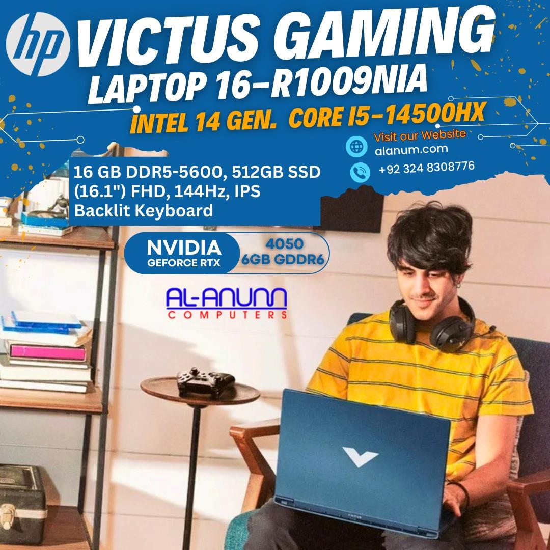 HP Victus 16-r1009nia – 14th Gen Core i5-14500HX, 16GB RAM, 512GB SSD, NVIDIA RTX 4050 6GB, 16.1" FHD 144Hz Display, DOS – Blue | Al Anum Karachi - MojoTech