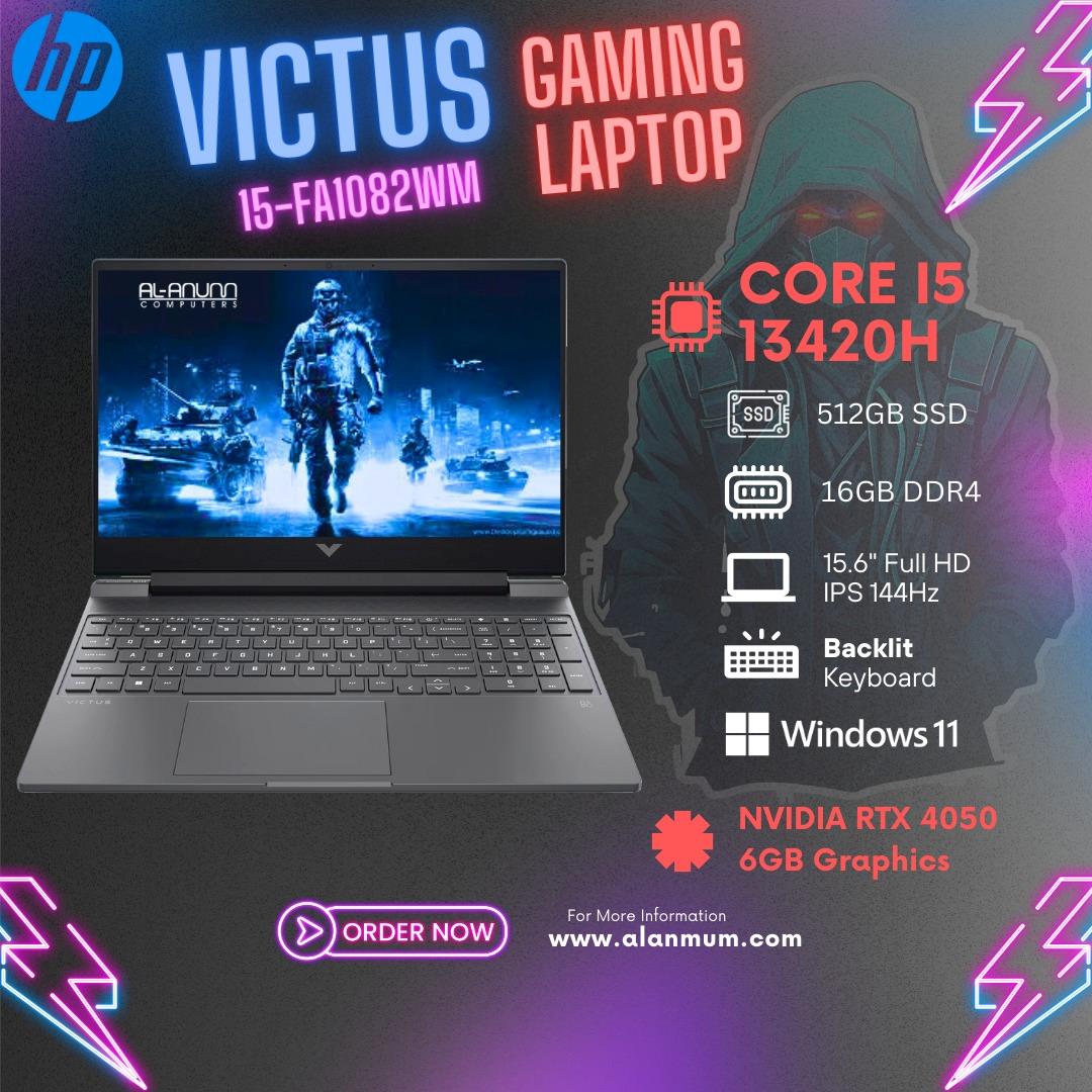 HP Victus Gaming Laptop 15 FA1082wm - Core i5 13th Gen 13420H, 16GB RAM, 512GB SSD, NVIDIA RTX 4050 6GB, 15.6" FHD 144Hz, Backlit Keyboard, Windows 11 - Mica Silver - MojoTech