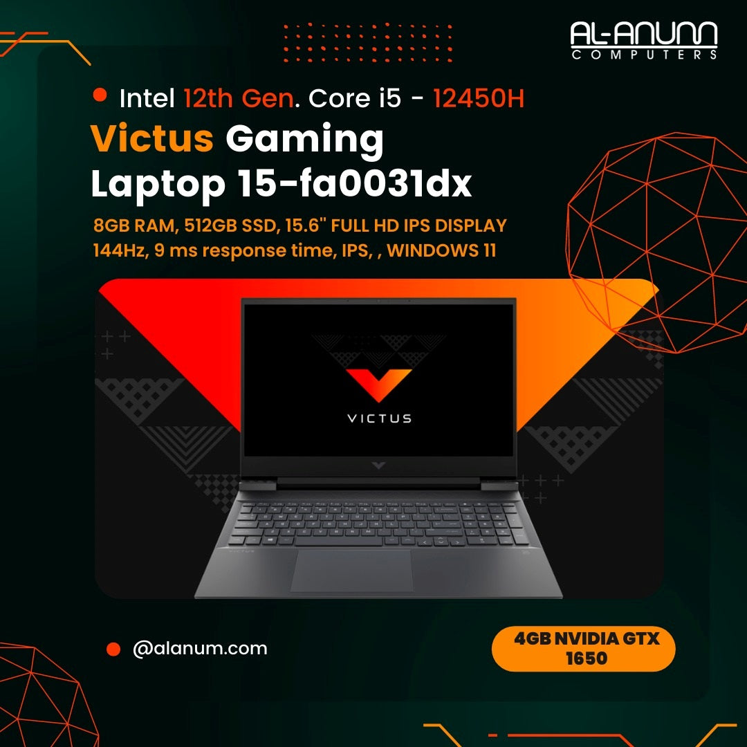 Hp Victus Gaming Laptop 15-fa0031dx, Ci5 12TH, 8Gb, 512GB SSD, GTX 1650-4Gb, BL-K, 15.6 FHD, Win11, Mica Silver - MojoTech