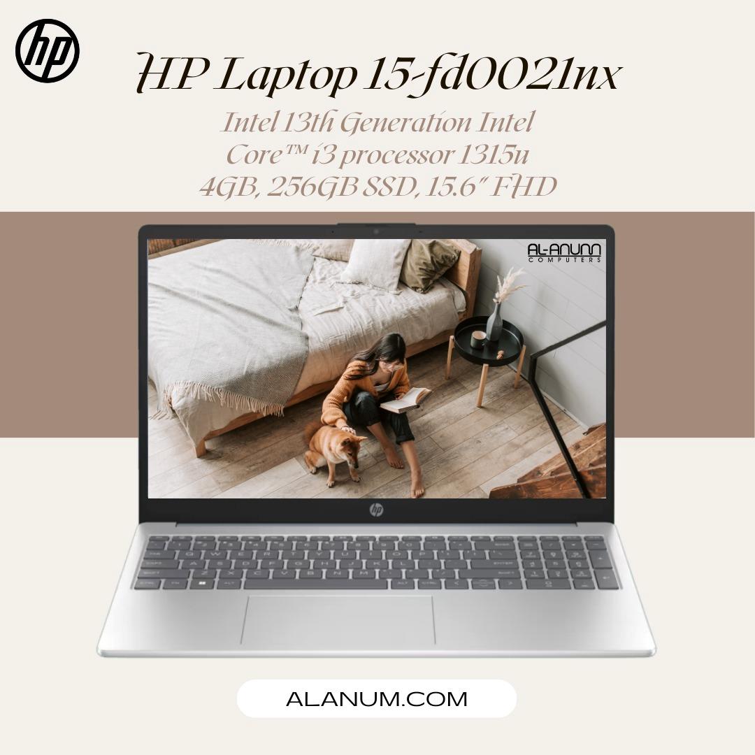 HP Laptop 15-fd0021nx (8F4T4EA) - Intel Core i3 13th Gen 1315U, 4GB RAM, 256GB SSD, 15.6" FHD Micro-Edge, Free DOS - Silver - MojoTech