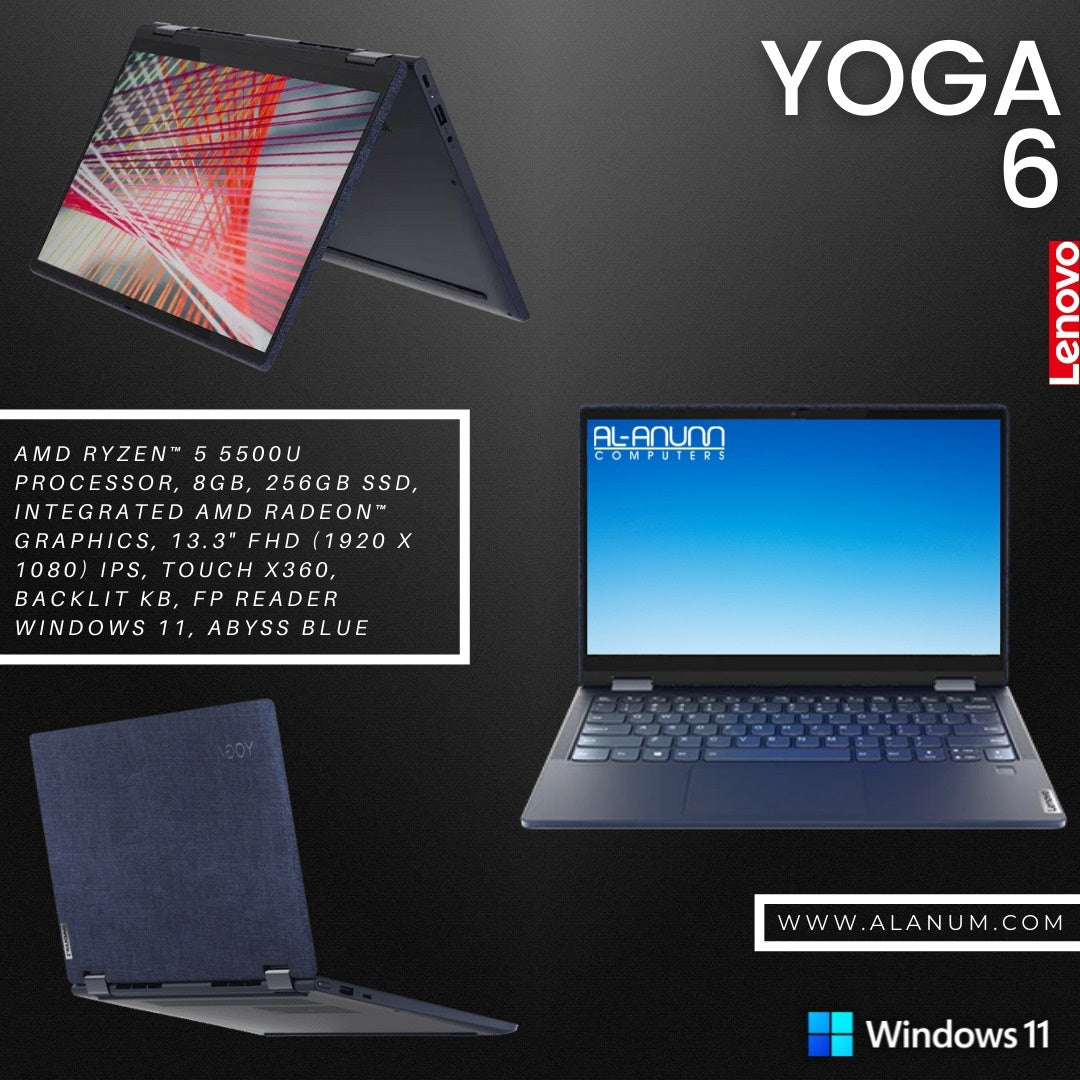Lenovo Yoga 6 (13”) 2 in 1, X360, AMD Ryzen 5, 8GB, 256GB SSD, 13.3 FHD X360, BL-Key, FPR, W11. Abyss Blue - MojoTech
